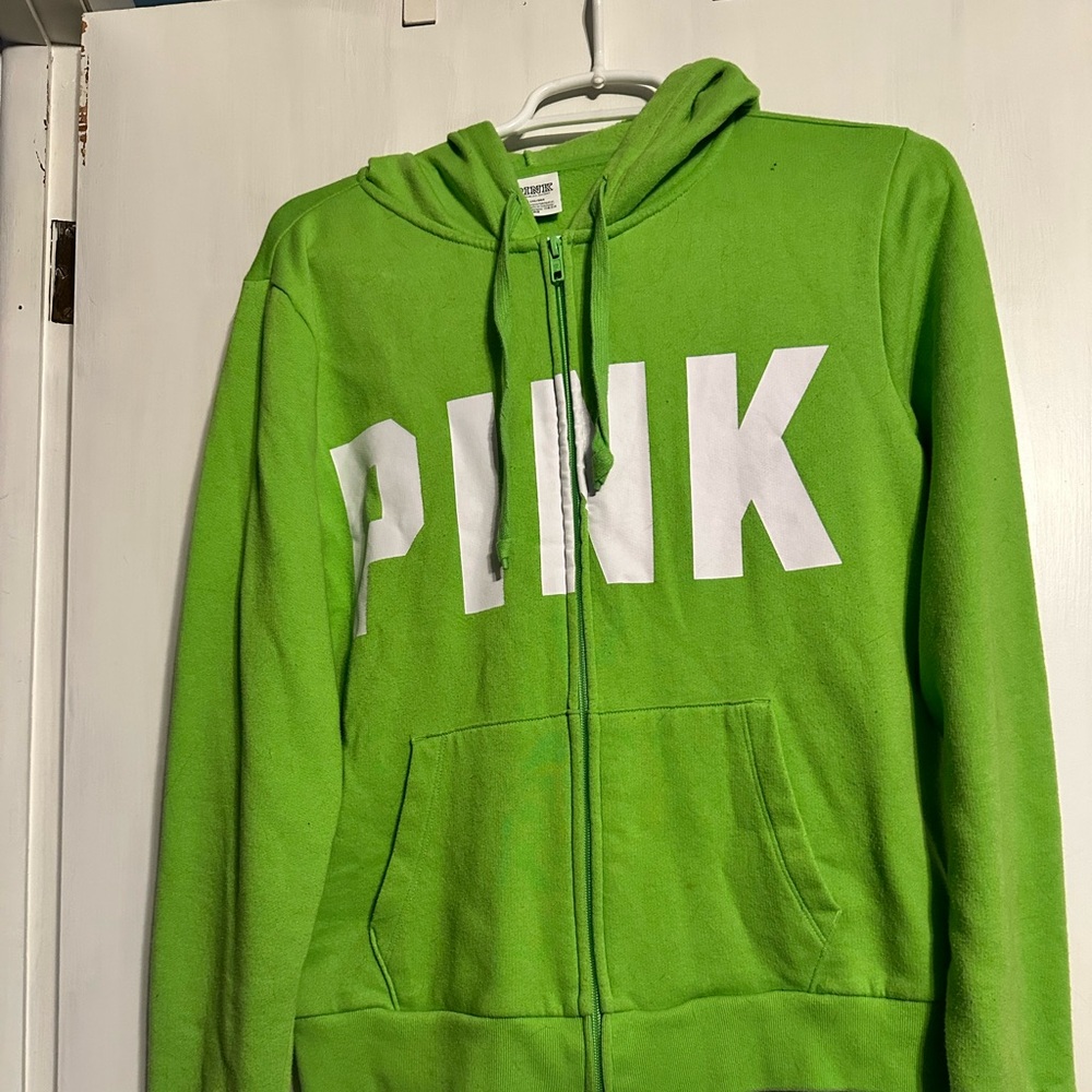Victoria's Secret Green and White Jacket with Full-Length Zipper